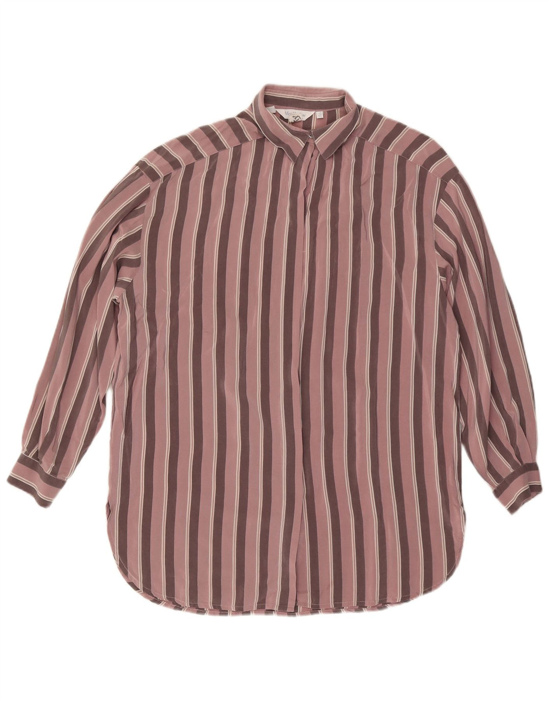 VINTAGE Damen Hemdbluse UK 14 Große rosa gestreifte Seide