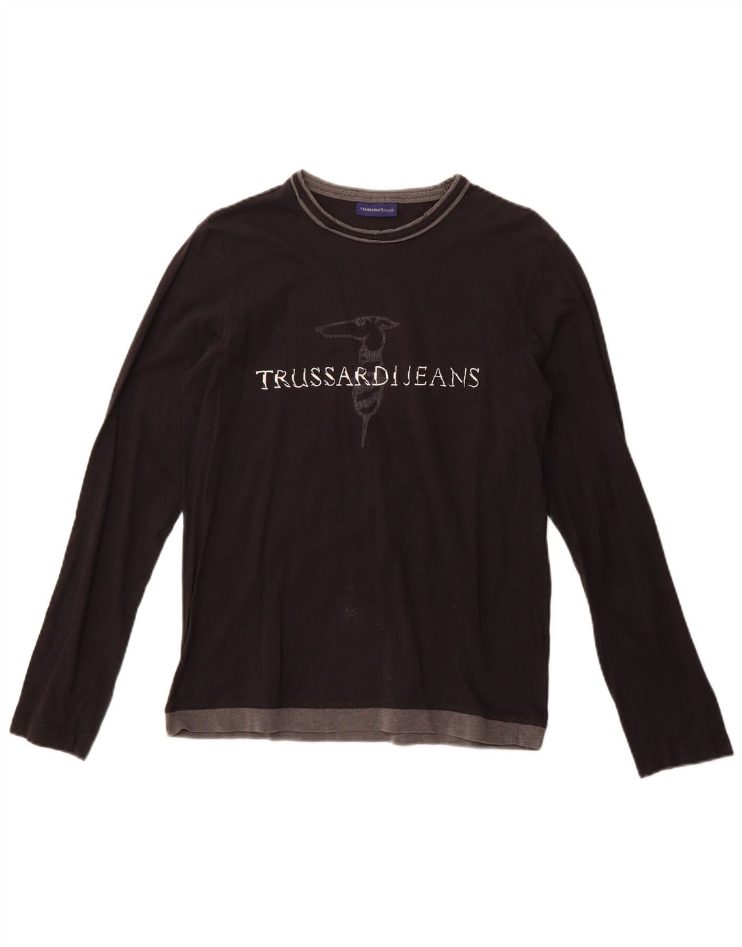 TRUSSARDI JEANS Damen Graphic Top Langarm UK 12 Medium Schwarz