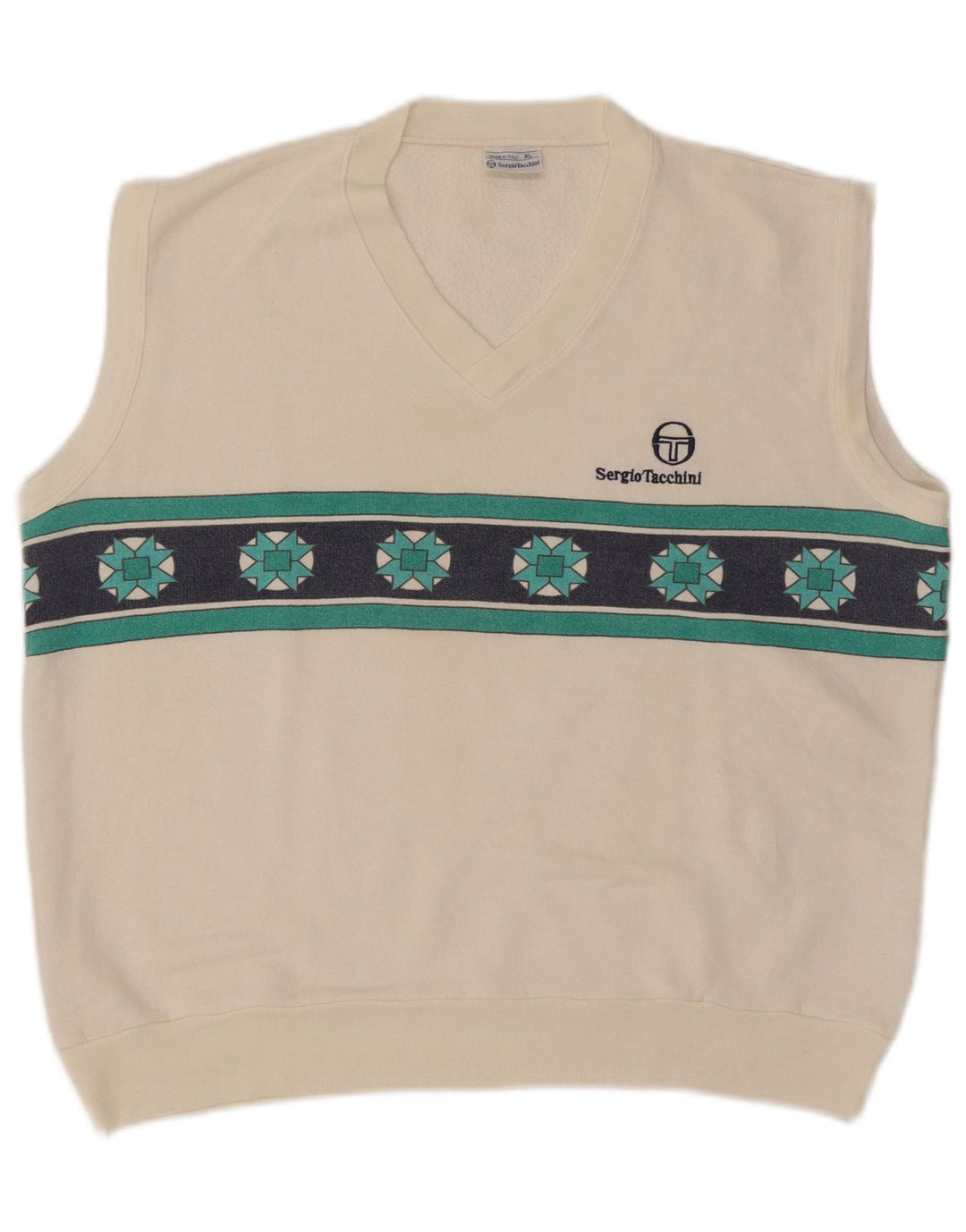 Sergio Tacchini Herren Weste Tank Top XL Weiß Geometrisches Acryl