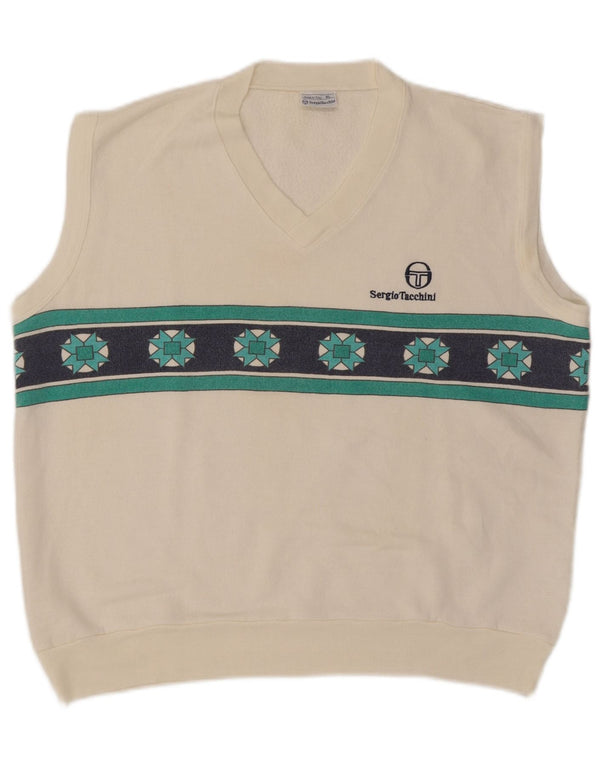 Sergio Tacchini Herren Weste Tank Top XL Weiß Geometrisches Acryl