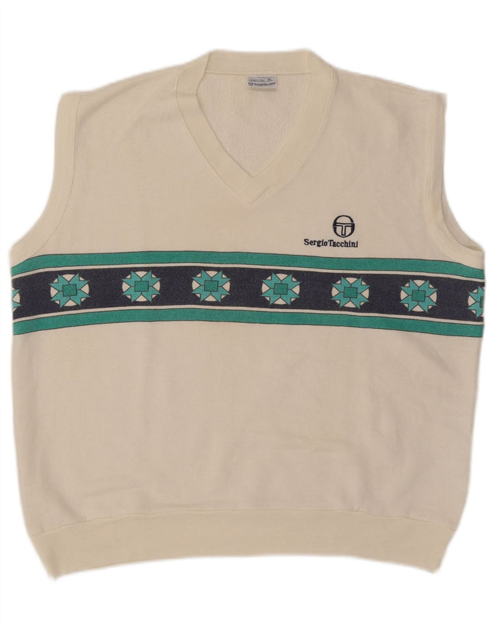 Sergio Tacchini Herren Weste Tank Top XL Weiß Geometrisches Acryl