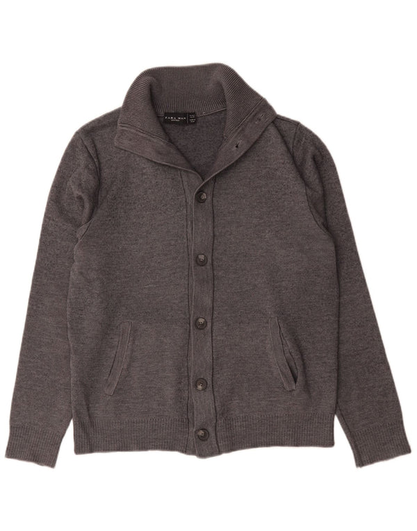 Zara Mens Cardigan Sweater Large Grey Wool