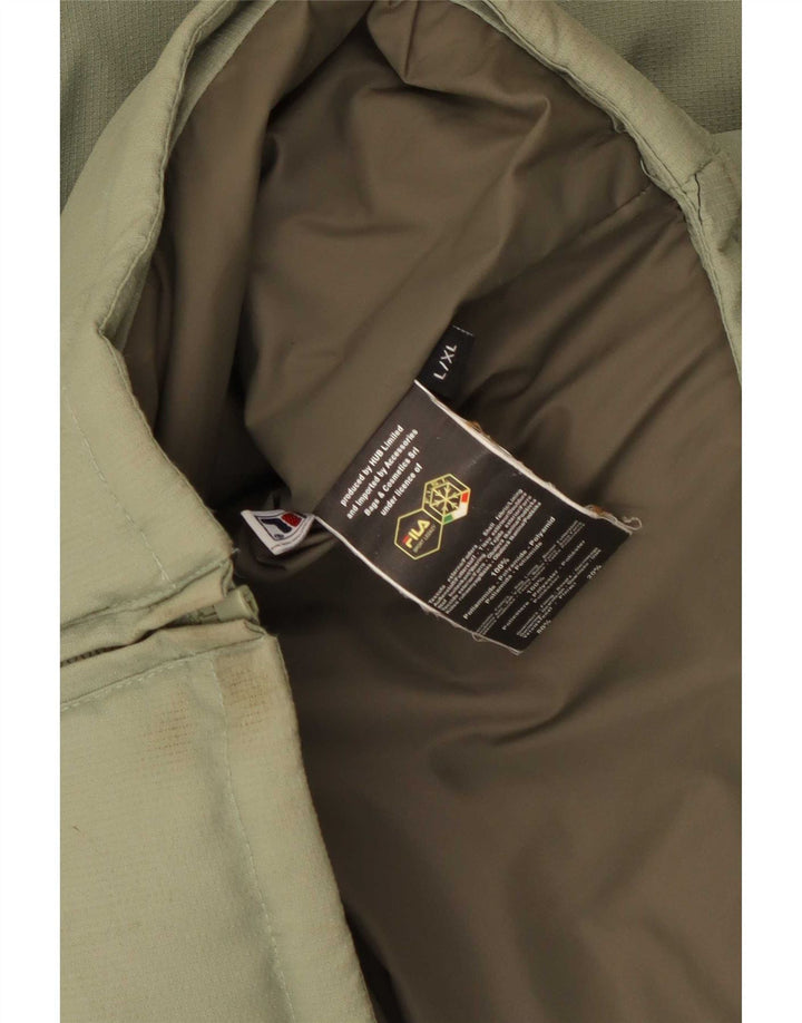 Fila Wattierte Herrenjacke mit Kapuze, UK 40, groß, grünes Farbblock-Polyester