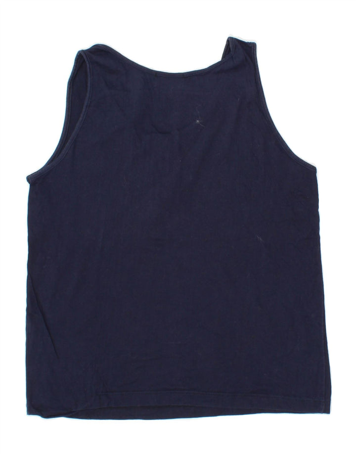 VINTAGE Womens Vest Top UK 14 Large Navy Blue Cotton Vintage Vintage and Second-Hand Vintage from Messina Hembry 
