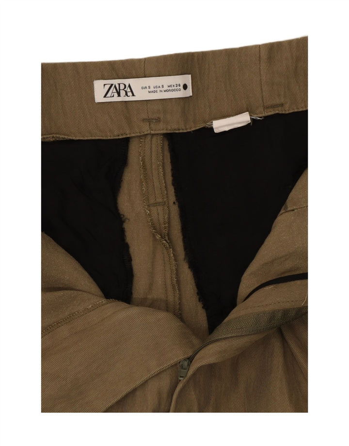Zara Damen Hose mit Pegged-Ausschnitt, Größe S, W26, L24, Khaki
