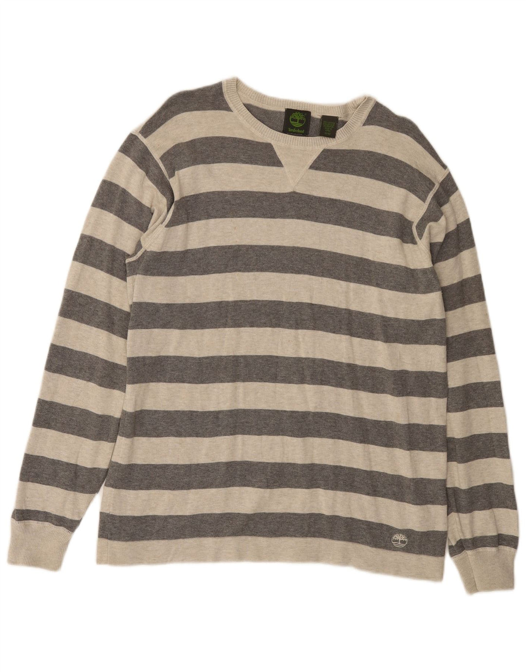 Timberland Herren-Pullover mit Rundhalsausschnitt, mittelgrau, gestreift, Baumwolle