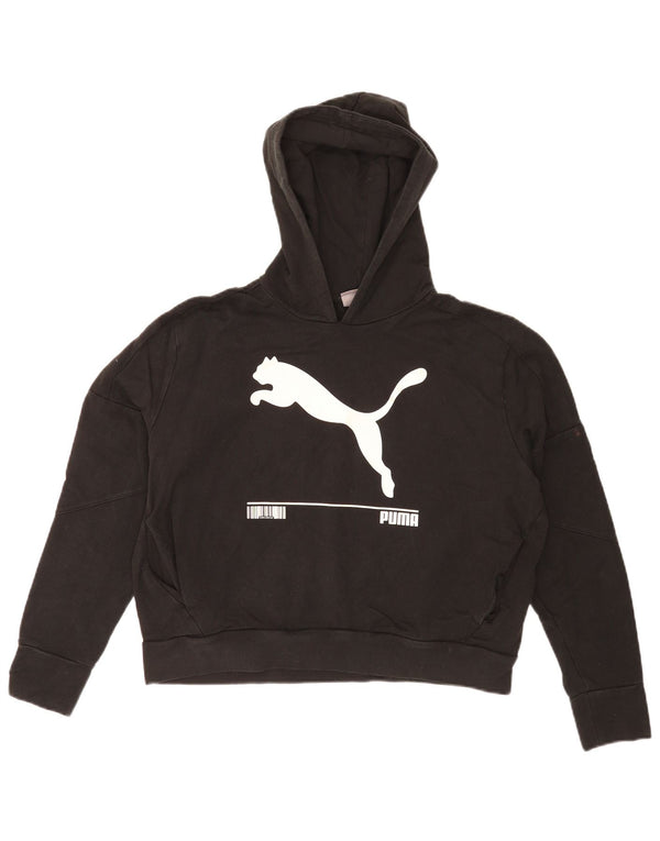 Puma Damen Crop Graphic Hoodie Pullover UK 14 Medium Schwarz Sport
