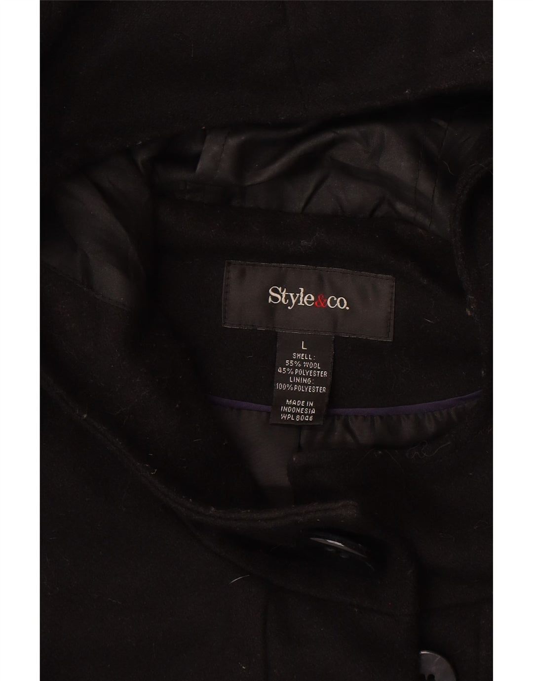 Style&Co Damen-Dufflecoat mit Kapuze, UK 16, Größe L, schwarze Wolle