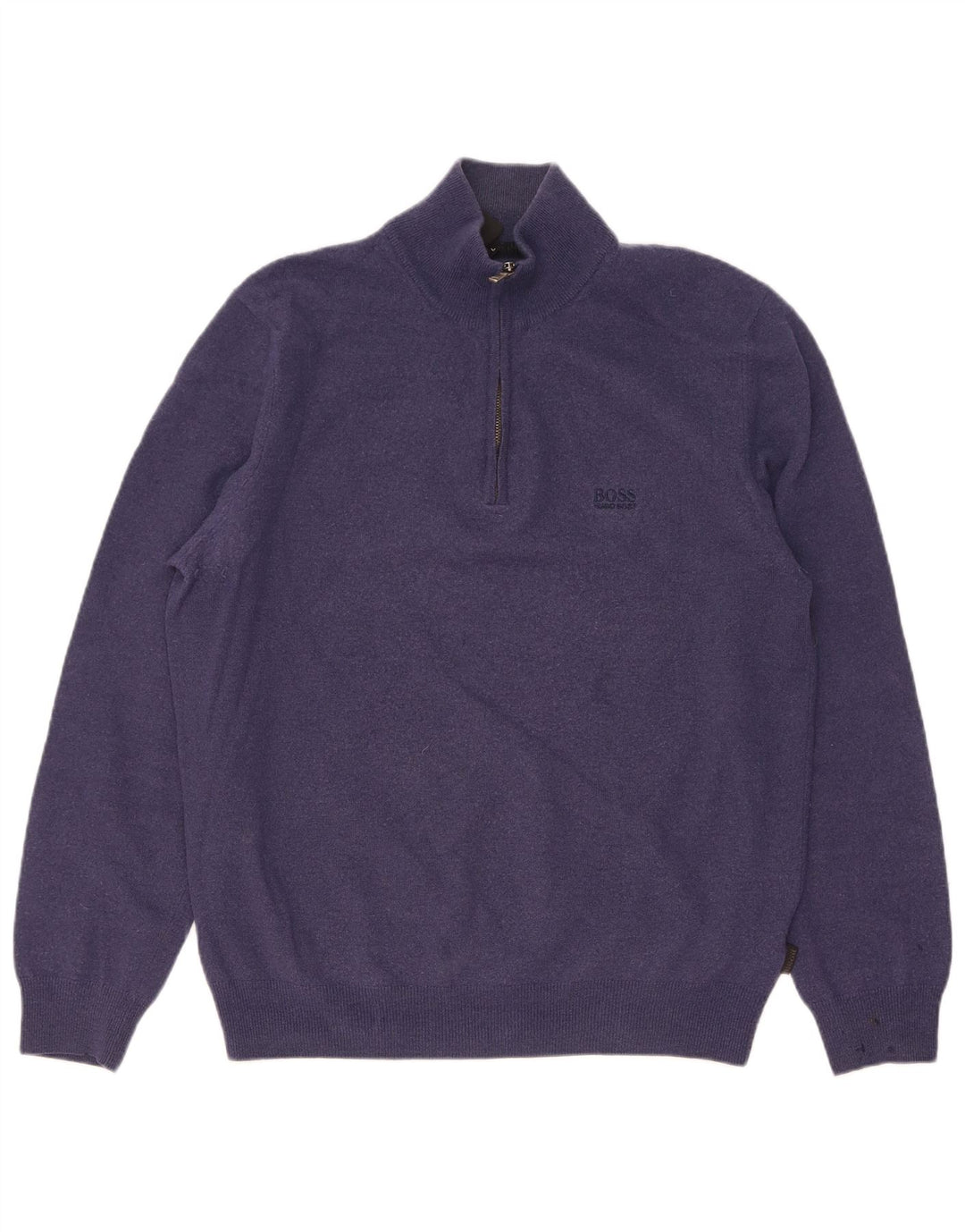 Hugo Boss Herren-Pullover mit Reißverschluss am Hals, groß, marineblaue Schurwolle
