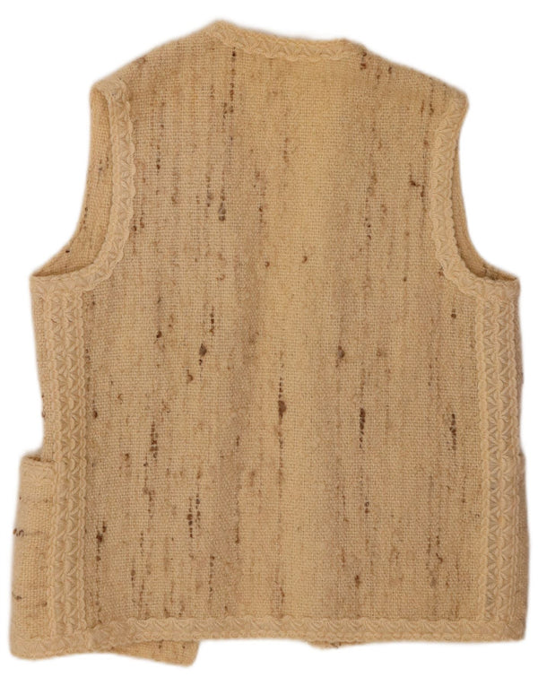 VINTAGE Ärmelloser offener Damen-Cardigan-Pullover UK 16 Large Beige Flecked