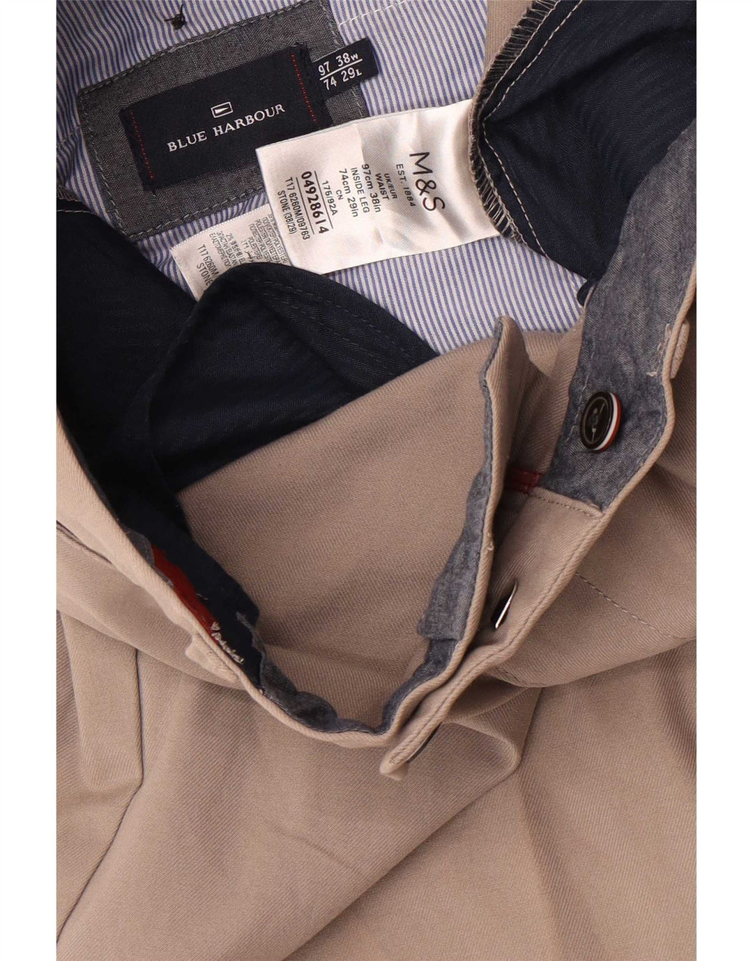 Marks & Spencer Blaue Harbor-Kurzhose für Herren, W38, L25, graue Baumwolle