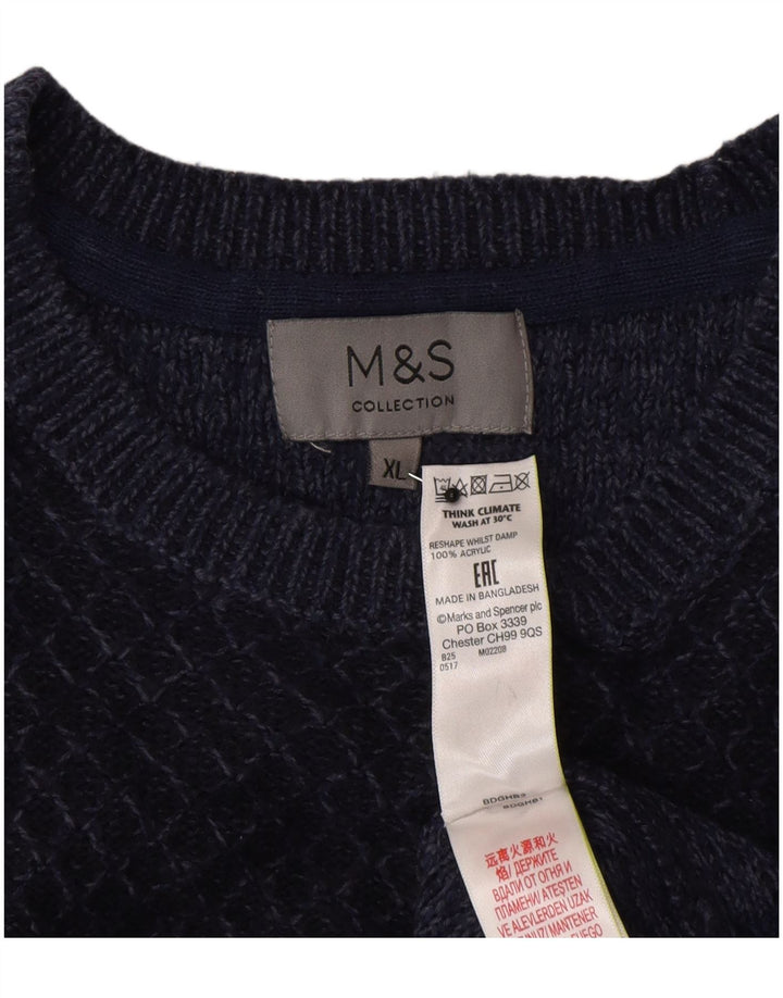 Marks & Spencer Herren-Pullover mit Rundhalsausschnitt, XL, Marineblau, geometrisch