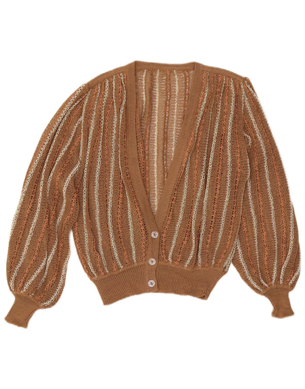 Vintage Damen Cardigan Pullover UK 16 Groß Braun gestreift