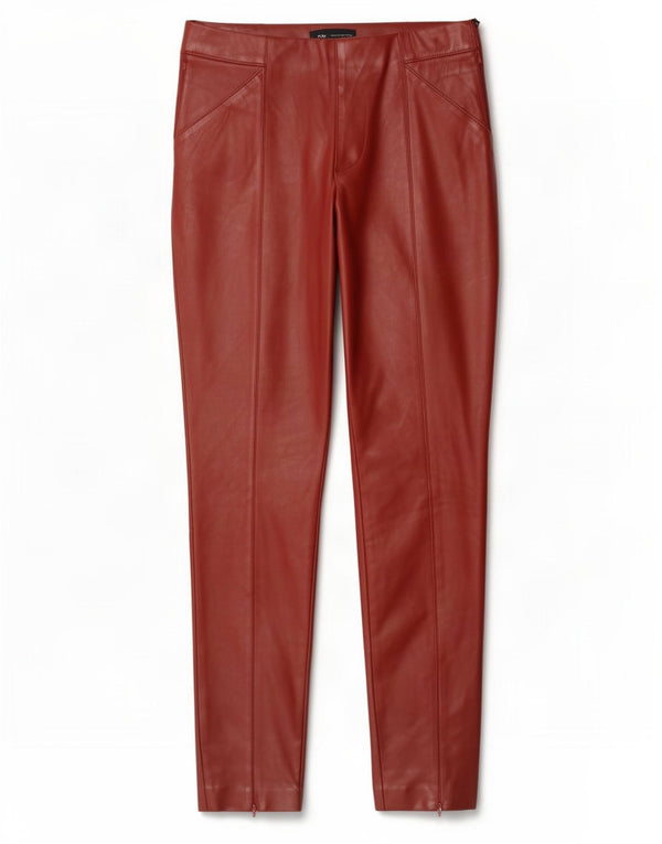 Zara Womens Faux Leather Trousers Medium W28 L27 Red Polyethylene