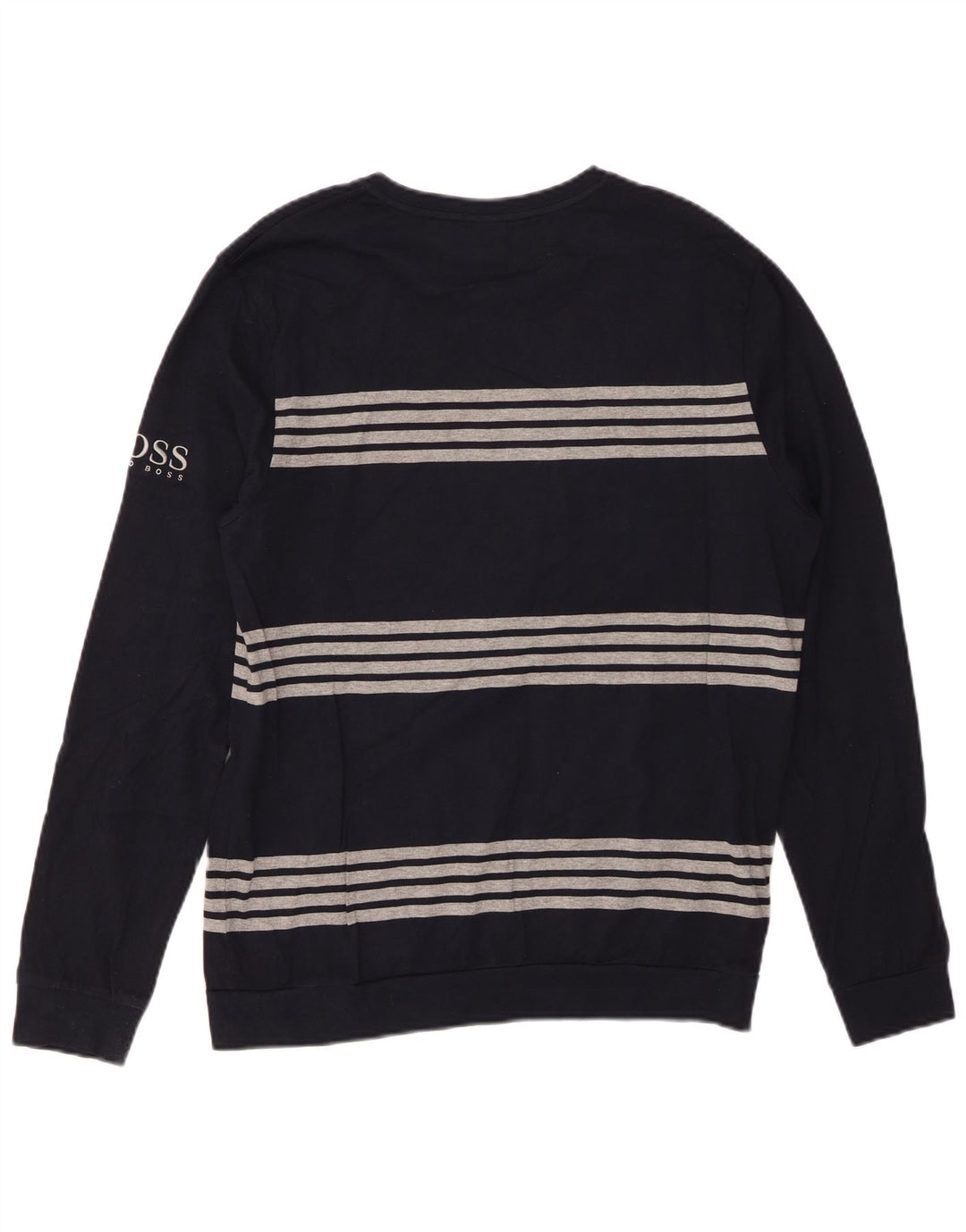 HUGO BOSS Herren-Oberteil aus Baumwolle mit langen Ärmeln, mittelmarineblau, gestreift