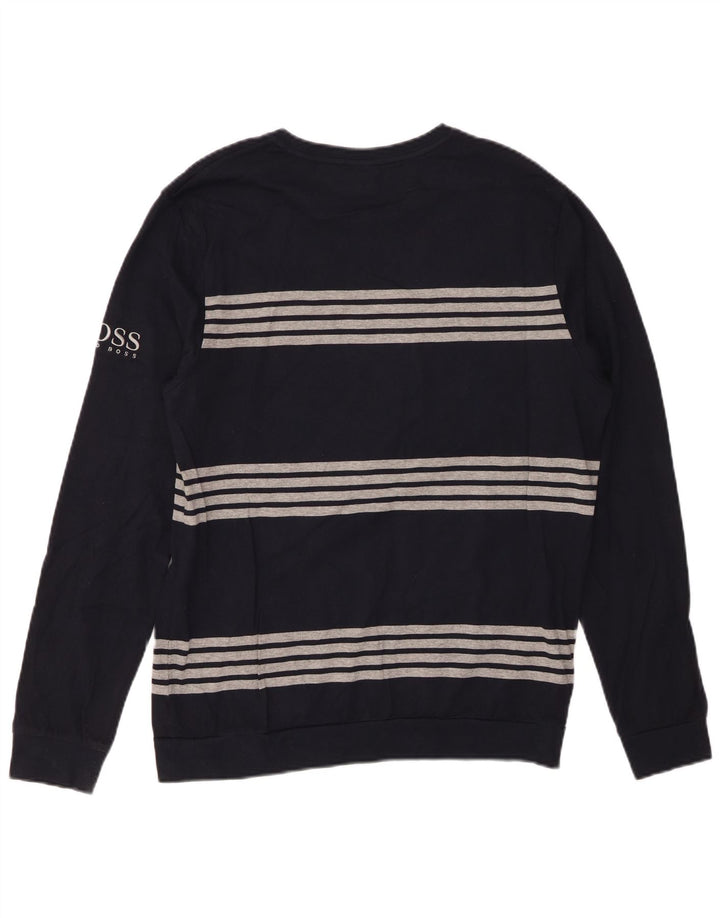 HUGO BOSS Herren-Oberteil aus Baumwolle mit langen Ärmeln, mittelmarineblau, gestreift