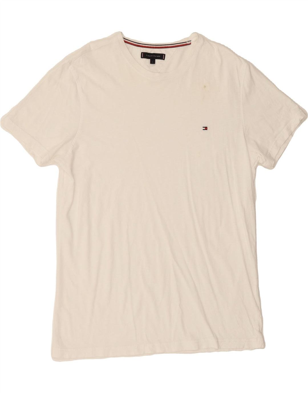 TOMMY HILFIGER Mens T-Shirt Top Large White Vintage Tommy Hilfiger and Second-Hand Tommy Hilfiger from Messina Hembry 