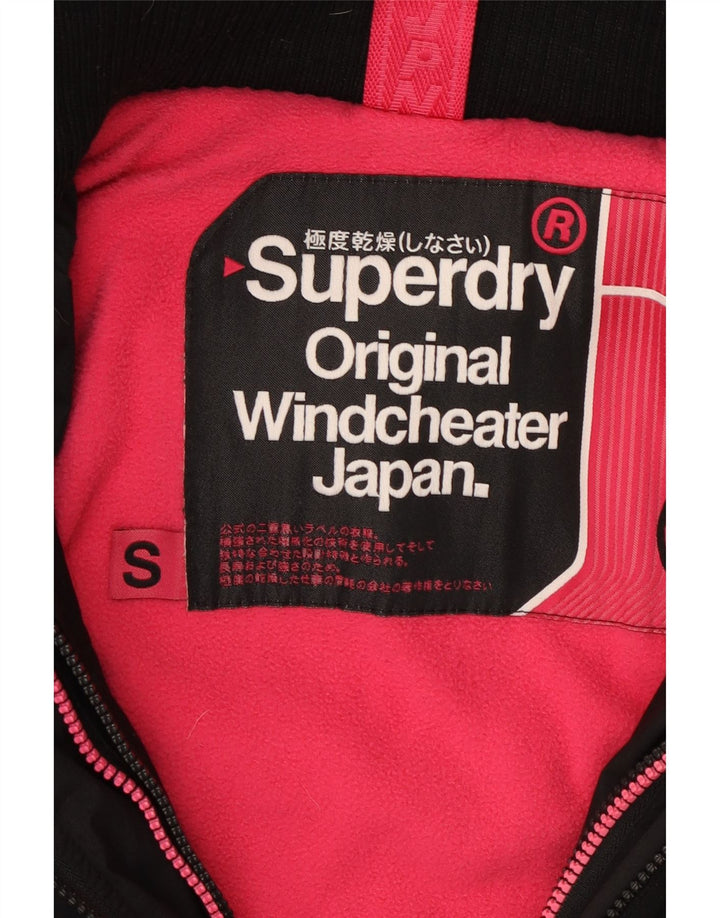 Superdry Damen-Windbreakerjacke mit Kapuze, UK 10, Größe S, schwarzes Nylon