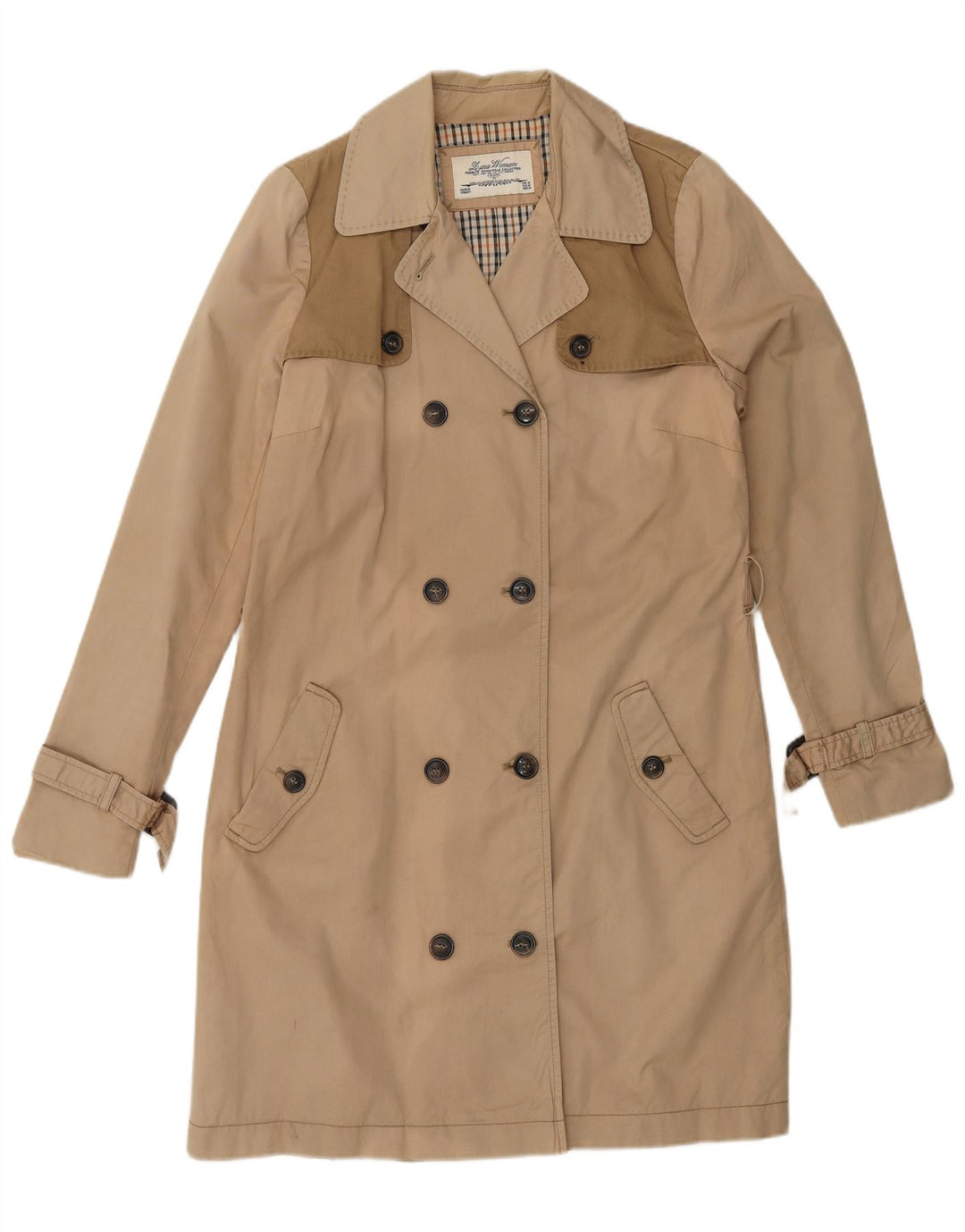 ZARA Damen Zweireihiger Trenchcoat UK 14 Mittelbeige Farbblock
