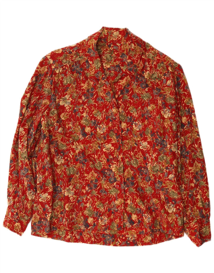 Vintage Damen Shirt UK 16 Großes rotes Blumenmuster
