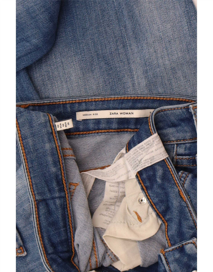 Zara Damen Distressed Mid Rise Slim Jeans EU 40 Medium W30 L30 Blaue Baumwolle