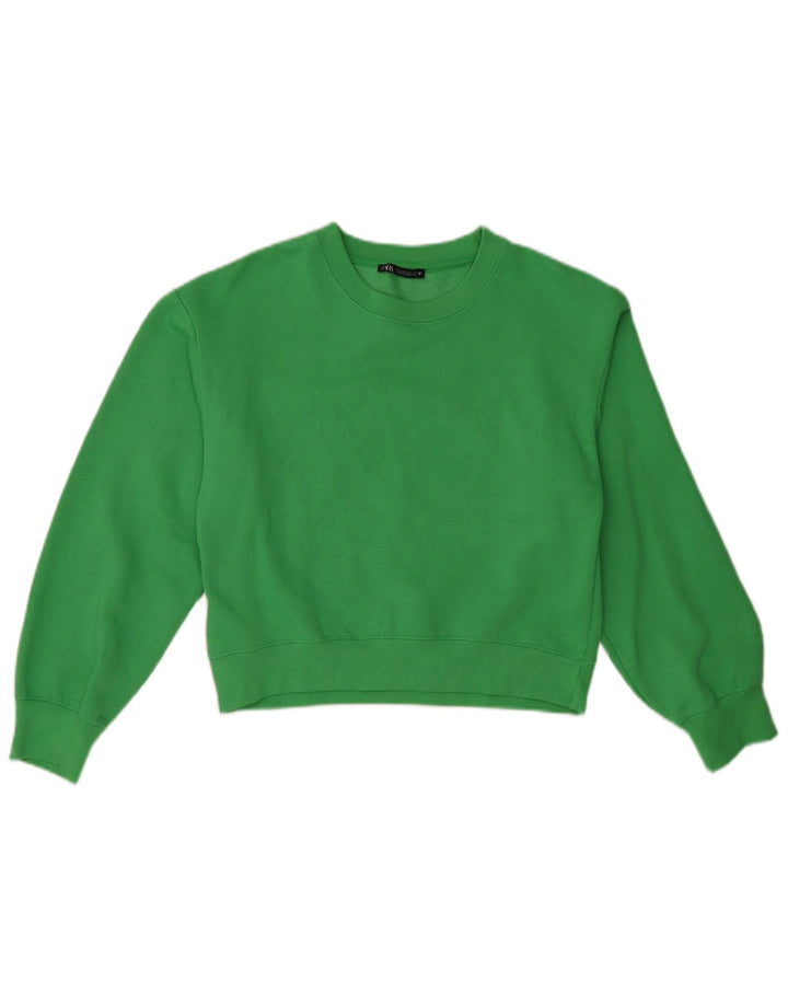 Zara Damen Crop Sweatshirt Pullover UK 10 Small Grün Polyester