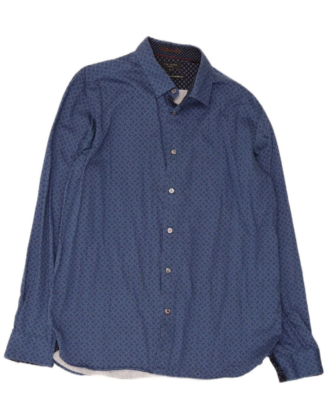 Ted Baker Herrenhemd Größe 5 XL Blaue geometrische Baumwolle