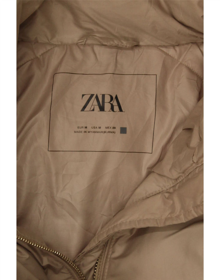 ZARA Damen Wattierte Jacke mit Kapuze UK 14 Medium Beige Polyester