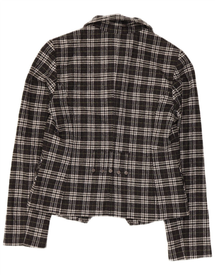 Roccobarocco Damen 2-Knopf-Blazerjacke IT 44 Mittelschwarz karierte Baumwolle