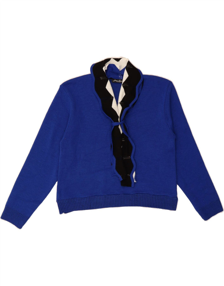 VINTAGE Womens Crop Shawl Neck Jumper Sweater UK 14 Medium Blue Vintage Vintage and Second-Hand Vintage from Messina Hembry 