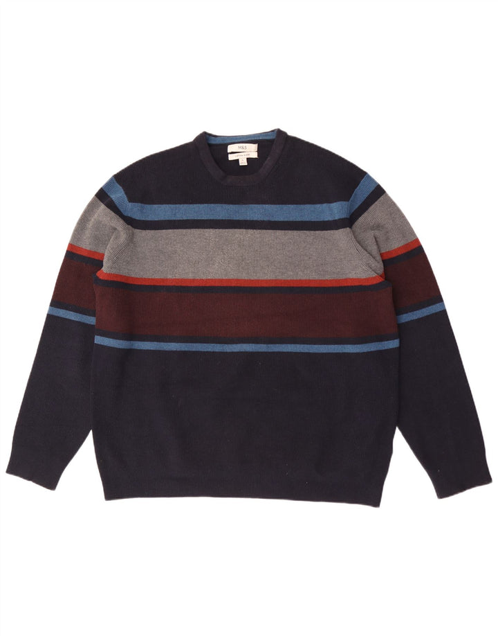 Marks & Spencer Herren-Pullover mit Rundhalsausschnitt, XL, Marineblau gestreift