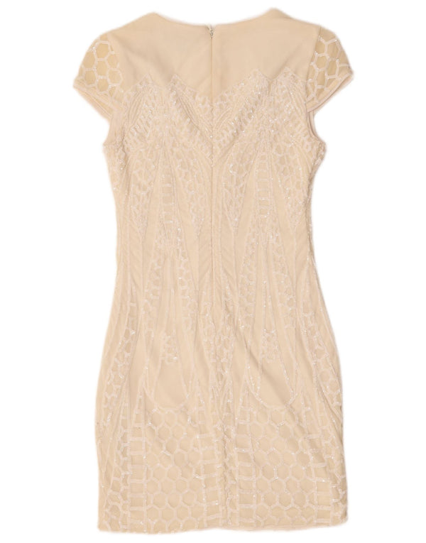 Guess Damen-Etuikleid mit Pailletten, UK 6 XS, gebrochenes weißes Nylon