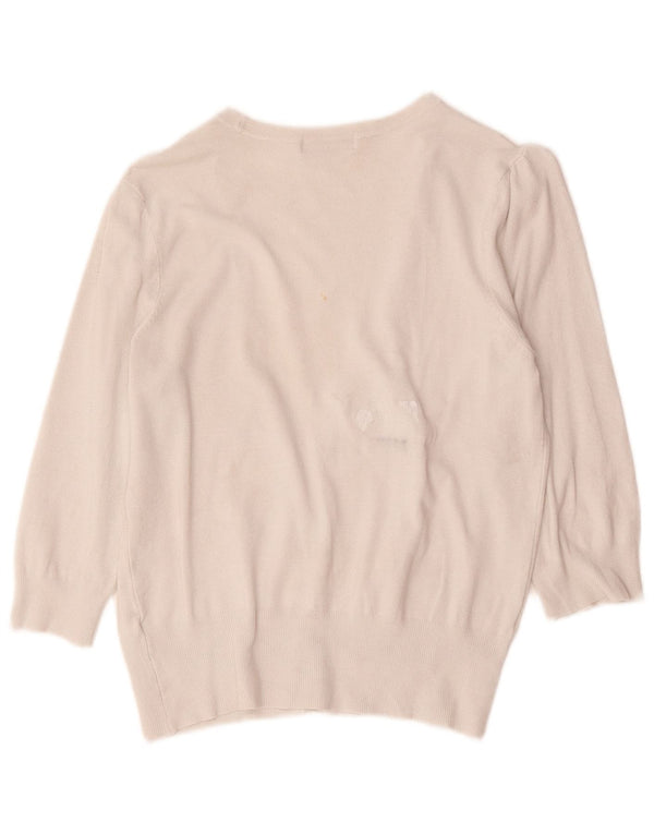 Marks & Spencer Damen-Strickjacke mit 3/4-Ärmeln, Gr. 14, Mittel, gebrochenes Weiß