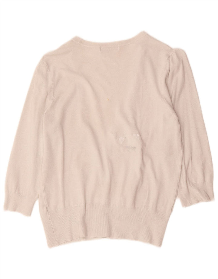 Marks & Spencer Damen-Strickjacke mit 3/4-Ärmeln, Gr. 14, Mittel, gebrochenes Weiß