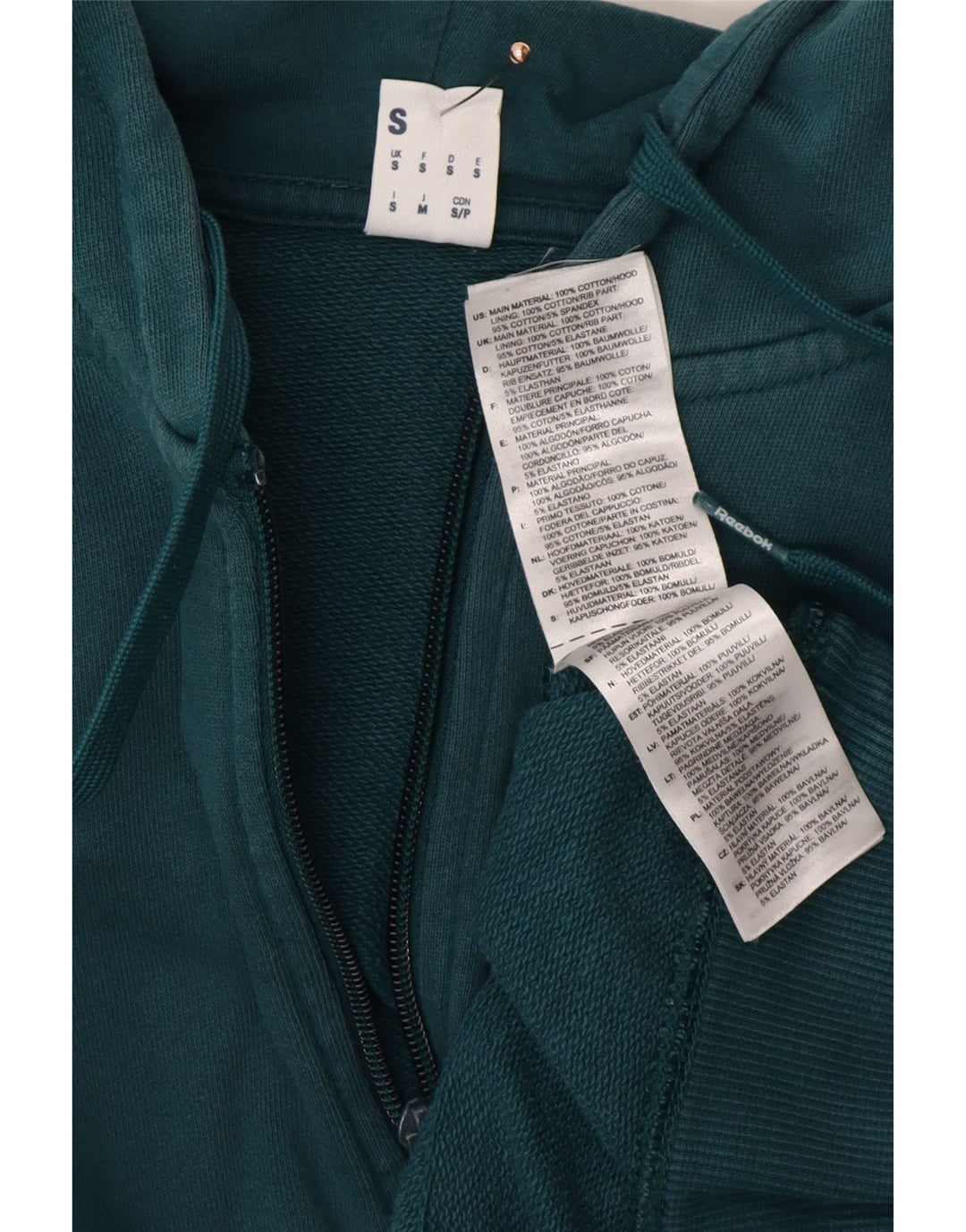 REEBOK Herren-Kapuzenpullover mit Reißverschluss, klein, grüne Baumwolle