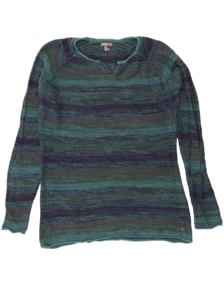 EDDIE BAUER Womens Boat Neck Jumper Sweater UK 14 Medium Blue Striped Vintage Eddie Bauer and Second-Hand Eddie Bauer from Messina Hembry 