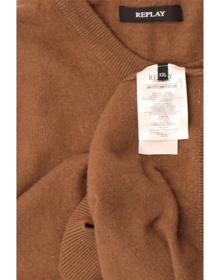 Replay Herren-Pullover mit Rundhalsausschnitt, 2XL, braune Wolle
