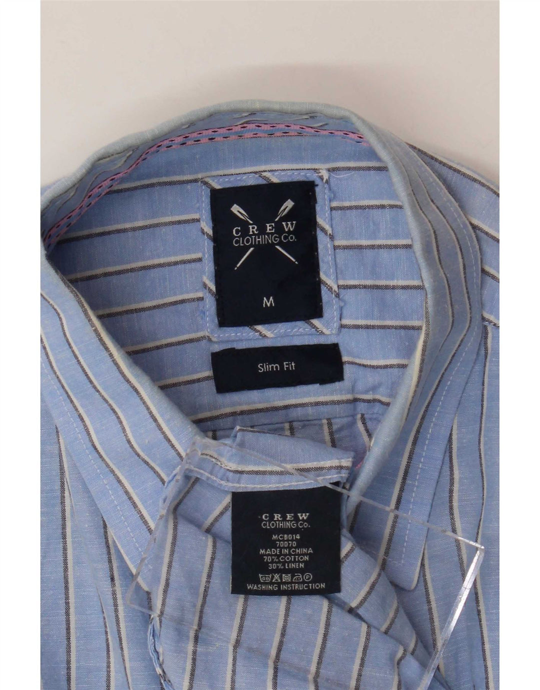 Crew Clothing Herren Slim-Fit-Hemd aus mittelblauer, gestreifter Baumwolle
