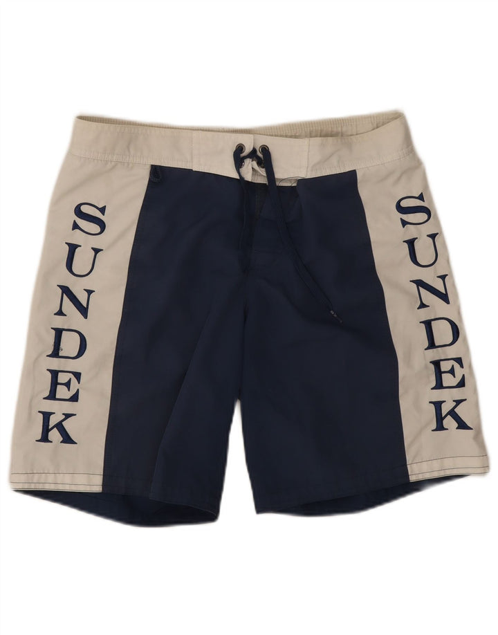 Sundek Herren-Badeshorts mit Grafik, Größe S, Marineblau, Farbblock-Polyester