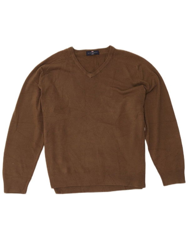 Marks & Spencer Herren Blue Harbor V-Ausschnitt Pullover Pullover Large Braun Acryl