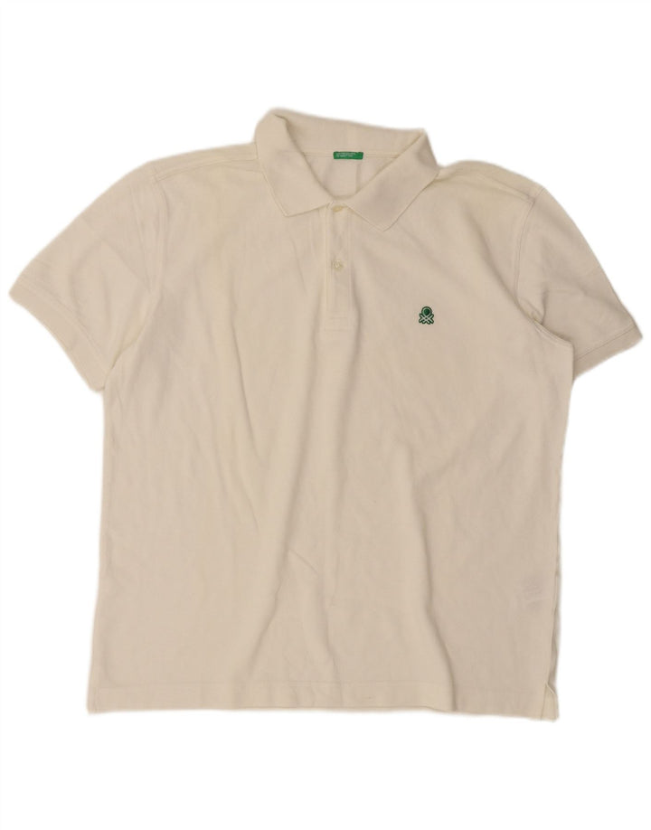 Benetton Herren-Poloshirt XL aus weißer Baumwolle
