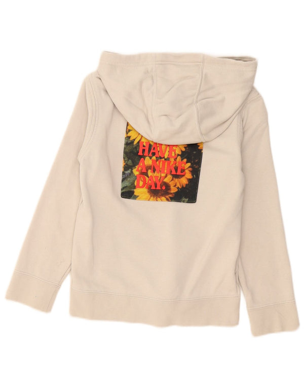 Nike Mädchen-Pullover mit grafischem Kapuzenpullover, 8–9 Jahre, Größe S, beige, geblümte Baumwolle