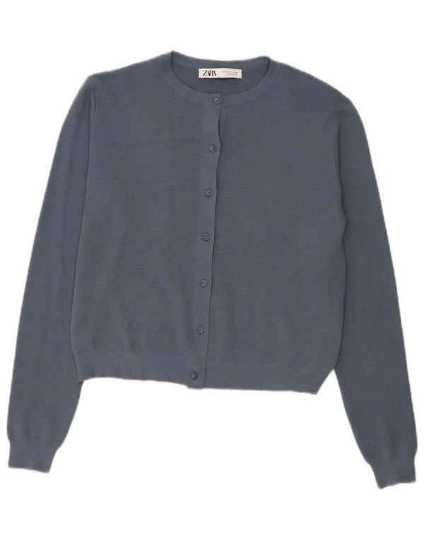 Zara Damen Crop Cardigan Pullover UK 10 Small Marineblaue Viskose