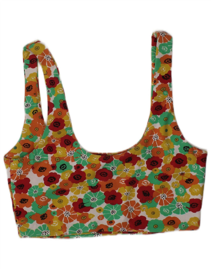 ZARA Damen Graphic Crop Top UK 12 Medium Mehrfarbig Blumen Bunt