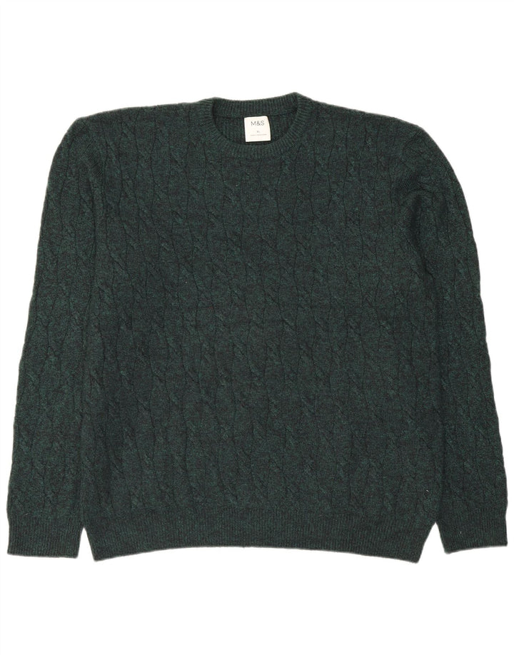 MARKS & SPENCER Herren-Pullover mit Rundhalsausschnitt, XL, grünes Polyamid