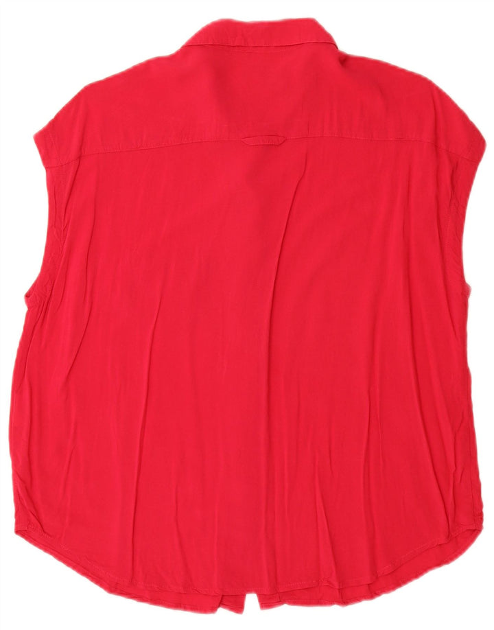 Benetton Womens Übergroße Kurzarm-Hemdbluse UK 6 XS Rote Baumwolle