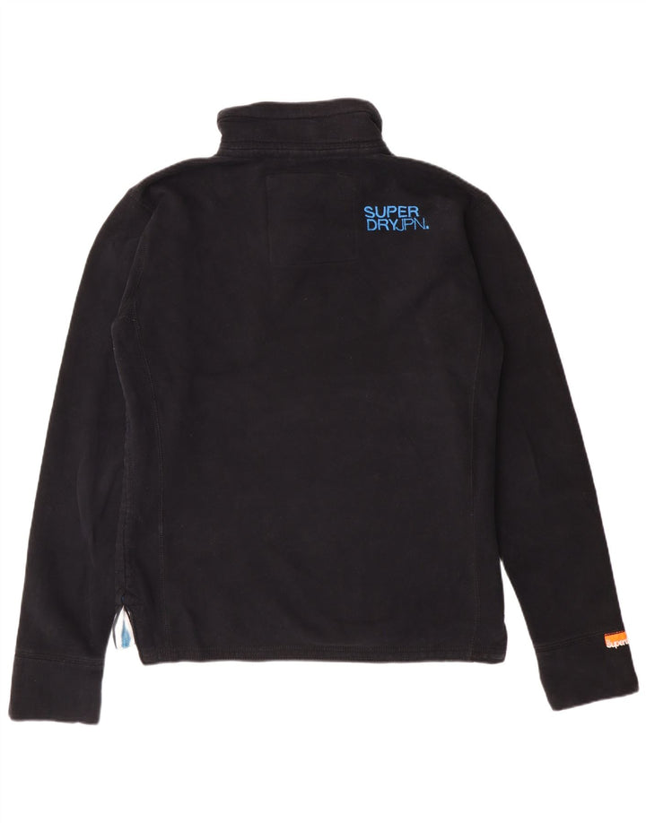 Superdry Herren-Sweatshirt mit Knopfkragen, groß, aus schwarzer Baumwolle
