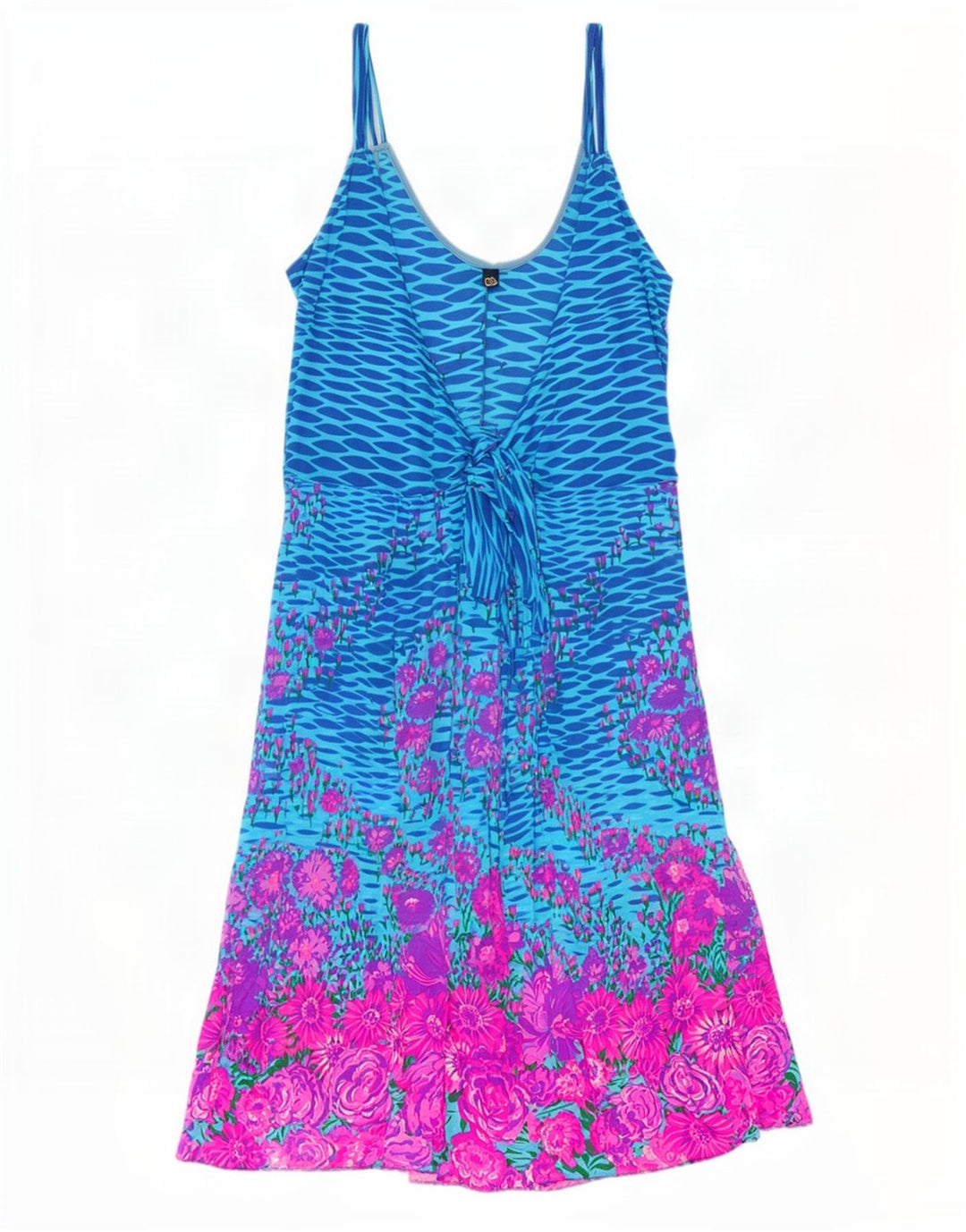 Vintage Damen Sonnenkleid IT 46 Großes Blaues Blumenmuster