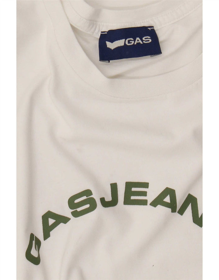 Gas Herren Grafik-T-Shirt-Oberteil Mittelweiß