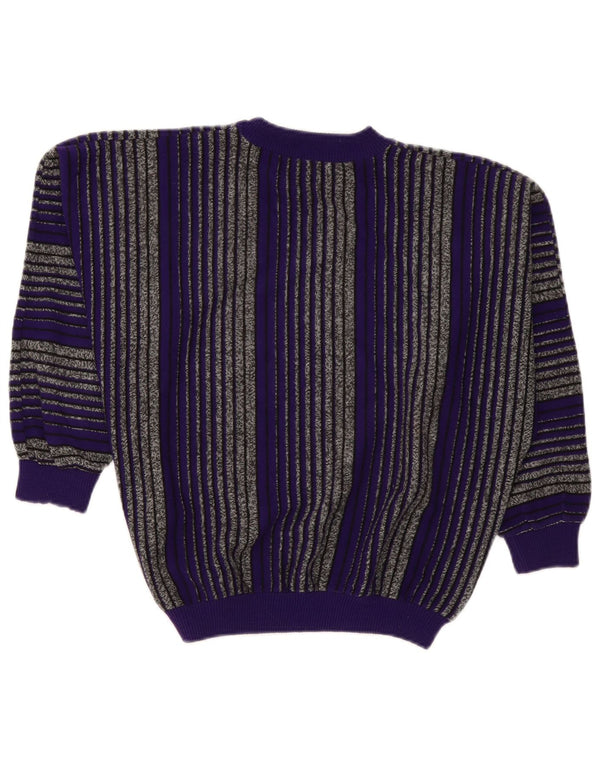 Vintage Damen Pullover mit Rundhalsausschnitt UK 18 XL Lila gestreift